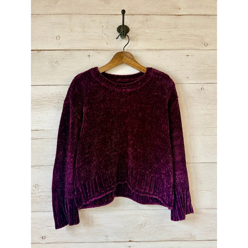 Aeropostale Chenille Sweater Purple Crew Neck Ribbed Trim Medium